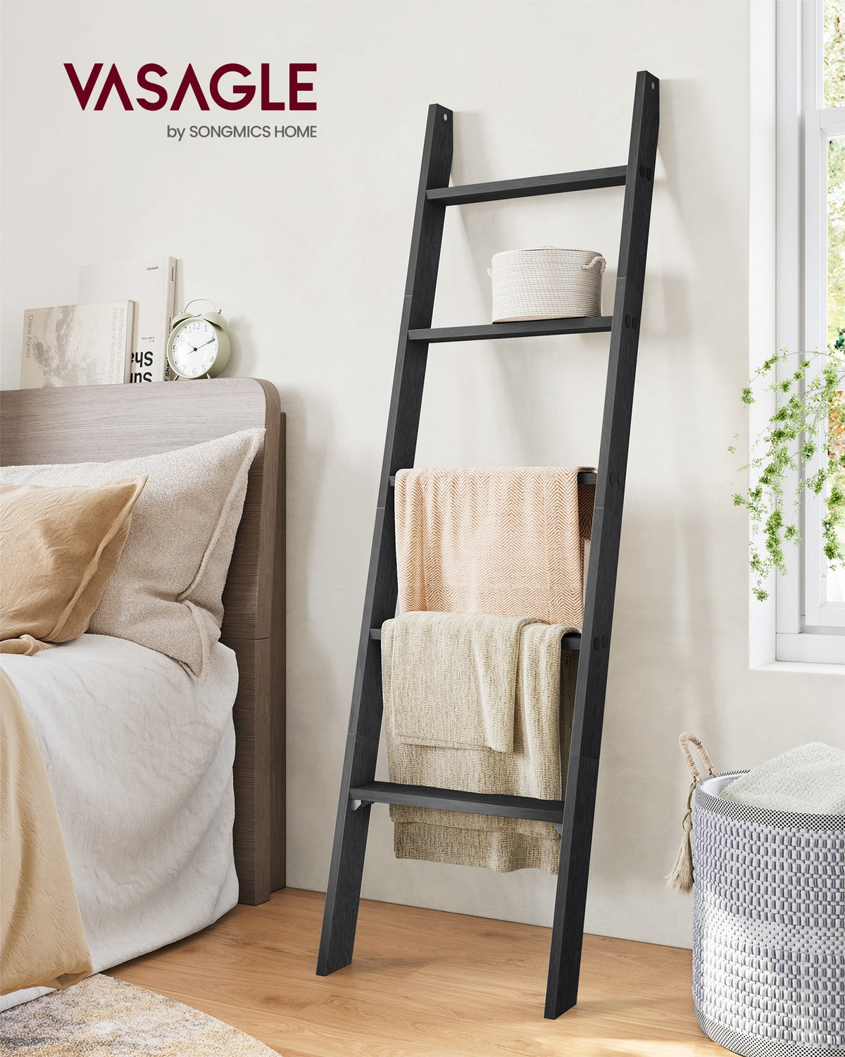 Blanket Ladder Decorative Farmhouse for the Living Room - Ebony Black