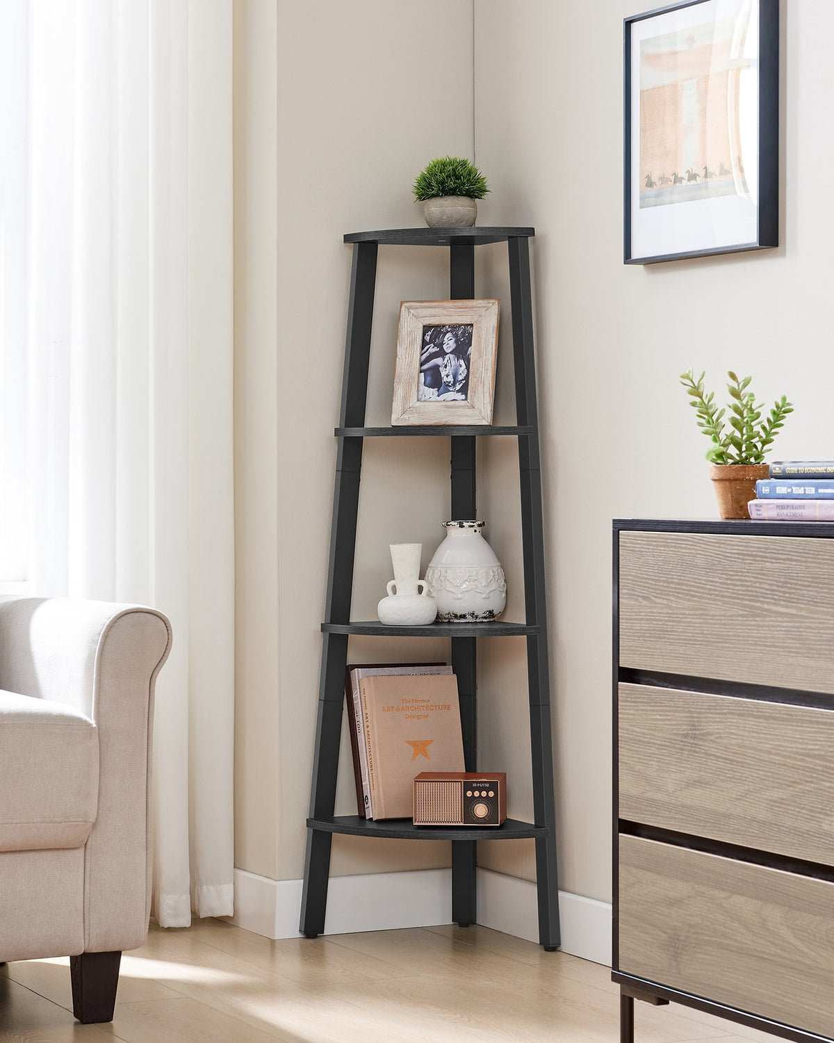 Corner Shelf Stand - 4-Tier - Metal Frame