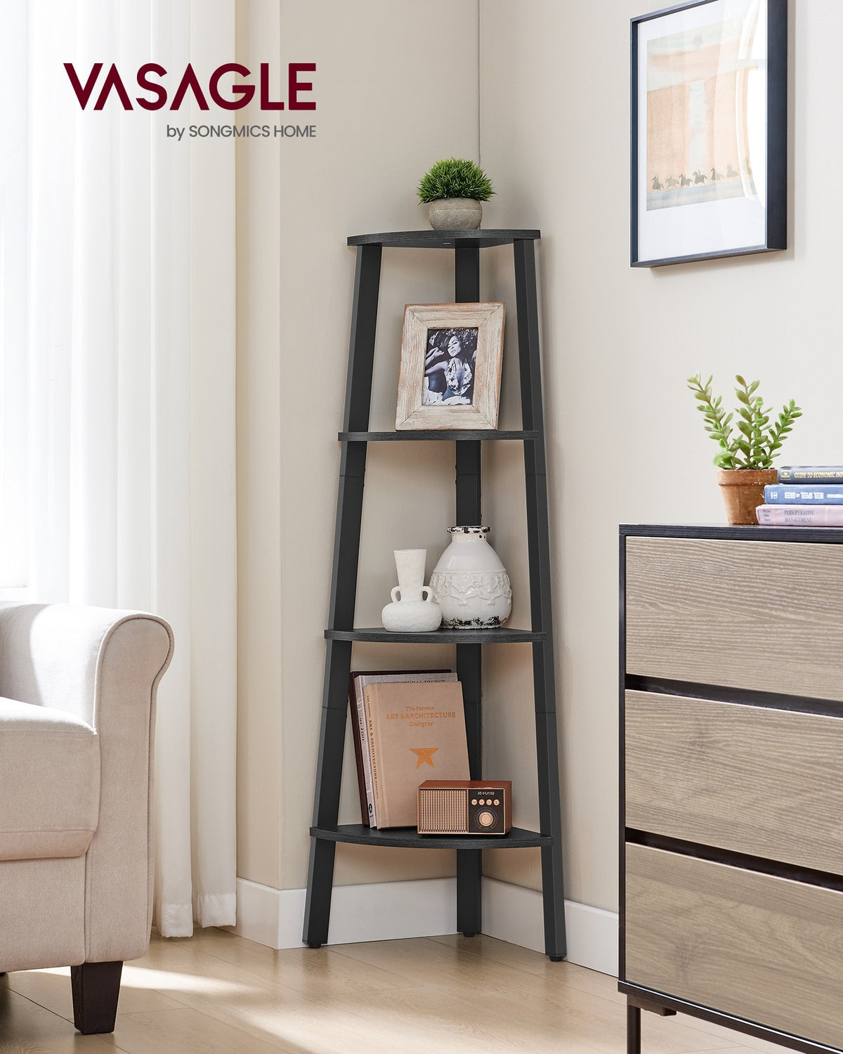 Corner Shelf Stand - 4-Tier - Metal Frame