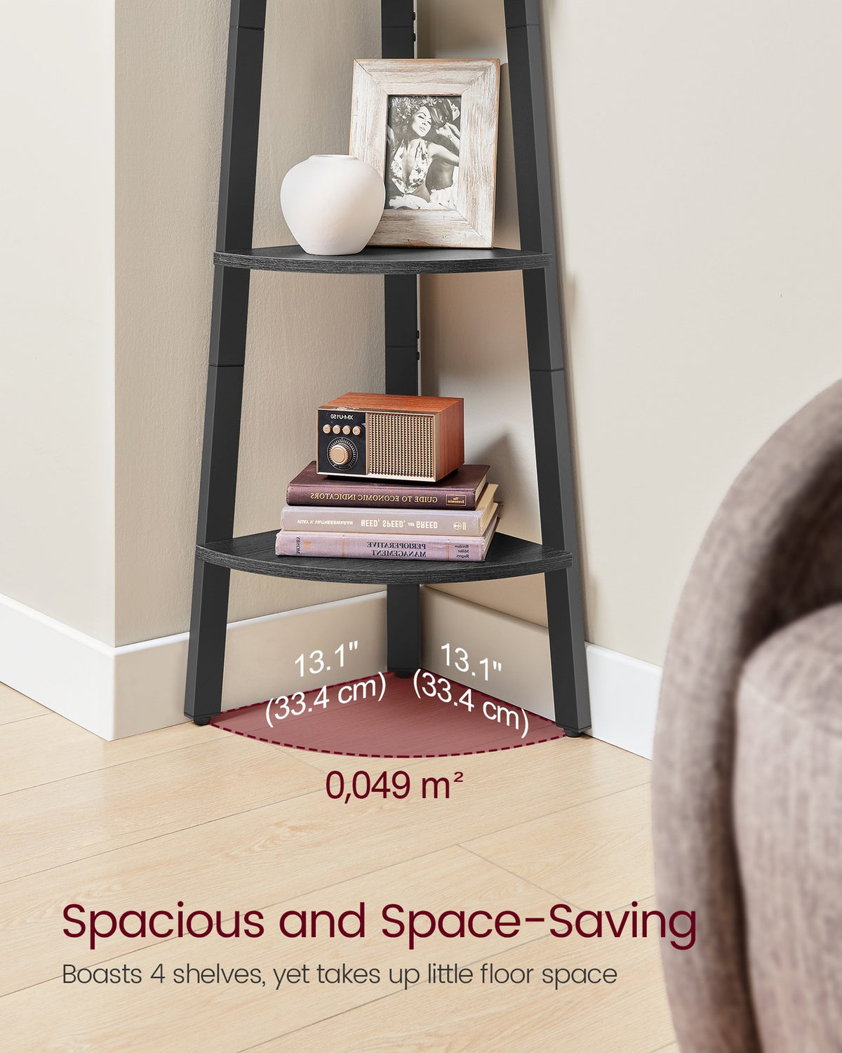 Corner Shelf Stand - 4-Tier - Metal Frame