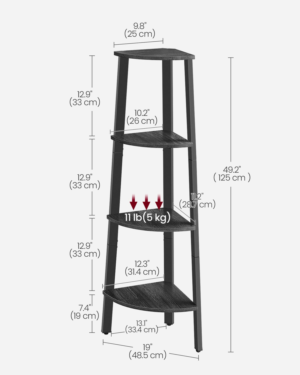 Corner Shelf Stand - 4-Tier - Metal Frame