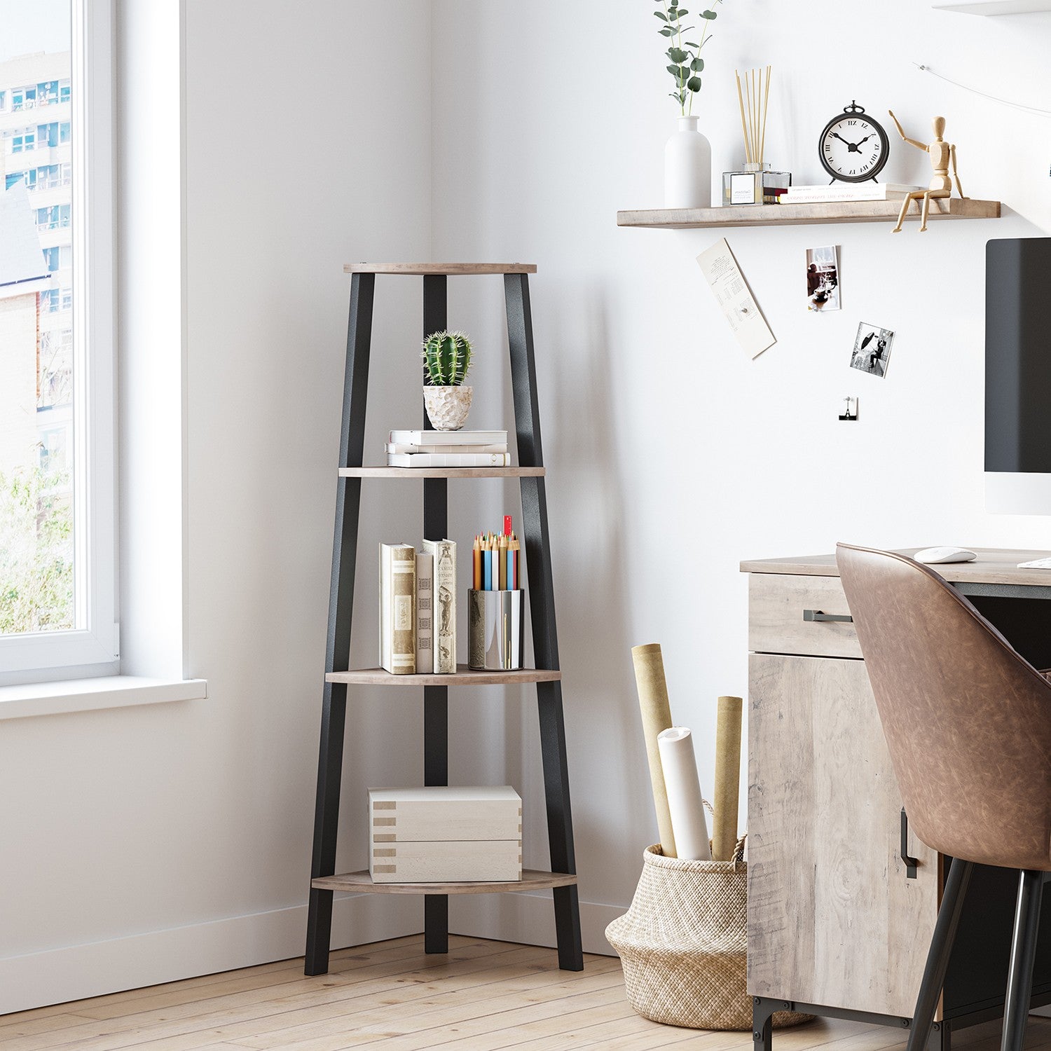 Corner Shelf Stand - 4-Tier - Greige and Black - Greige, Black