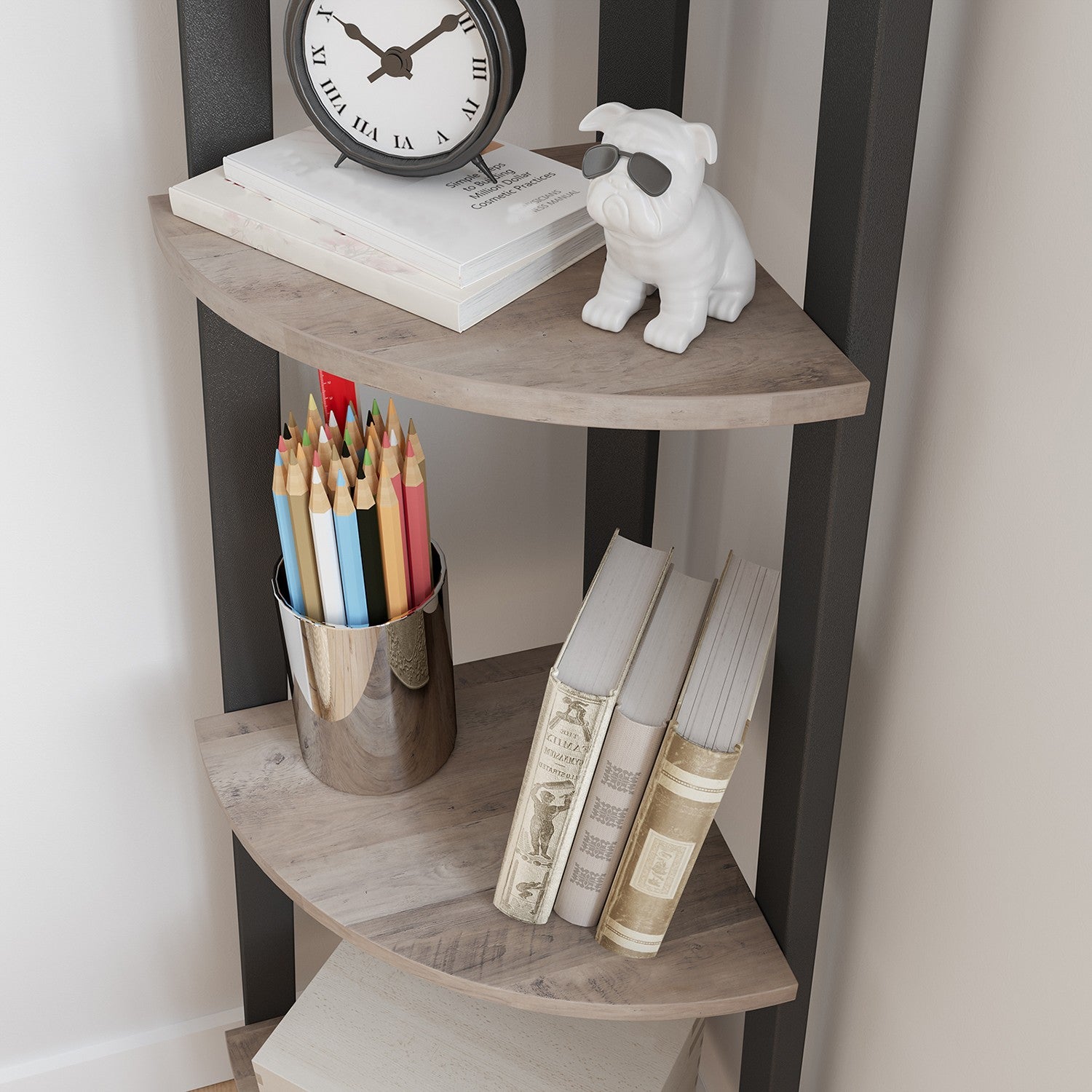 Corner Shelf Stand - 4-Tier - Greige and Black - Greige, Black