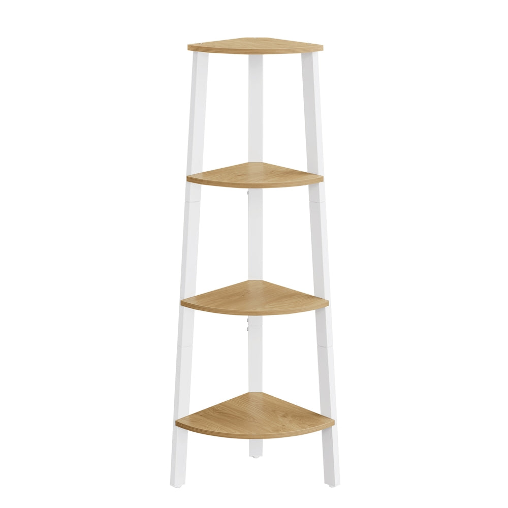 Corner Shelf Stand - 4-Tier - Greige and Black - Natural Oak, Matte White