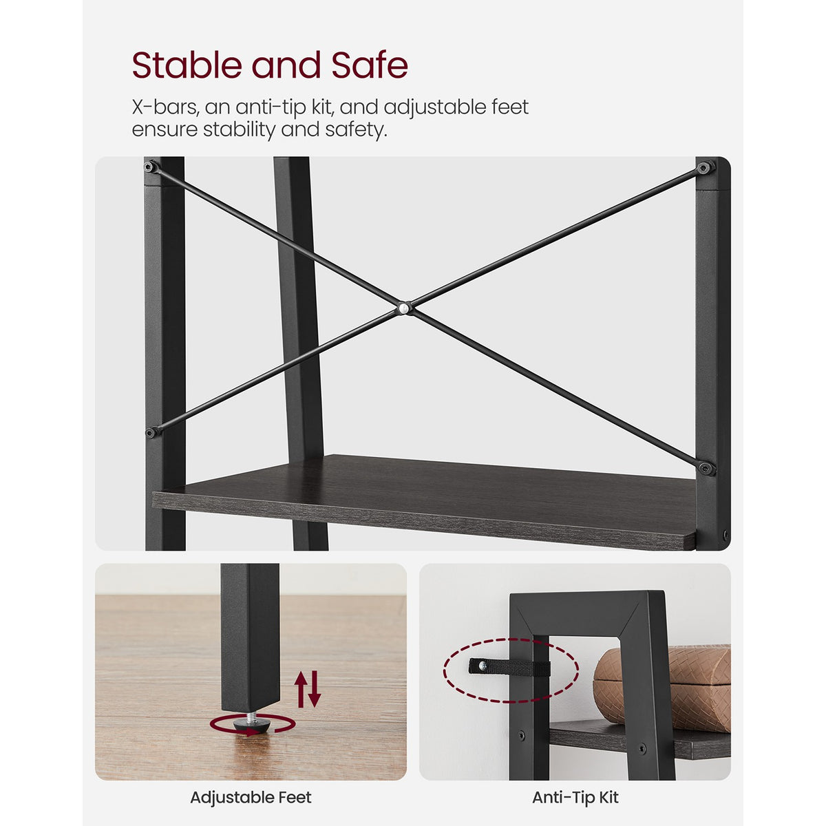Ladder Shelf - 4-Tier - Steel Frame - 213 lb Capacity