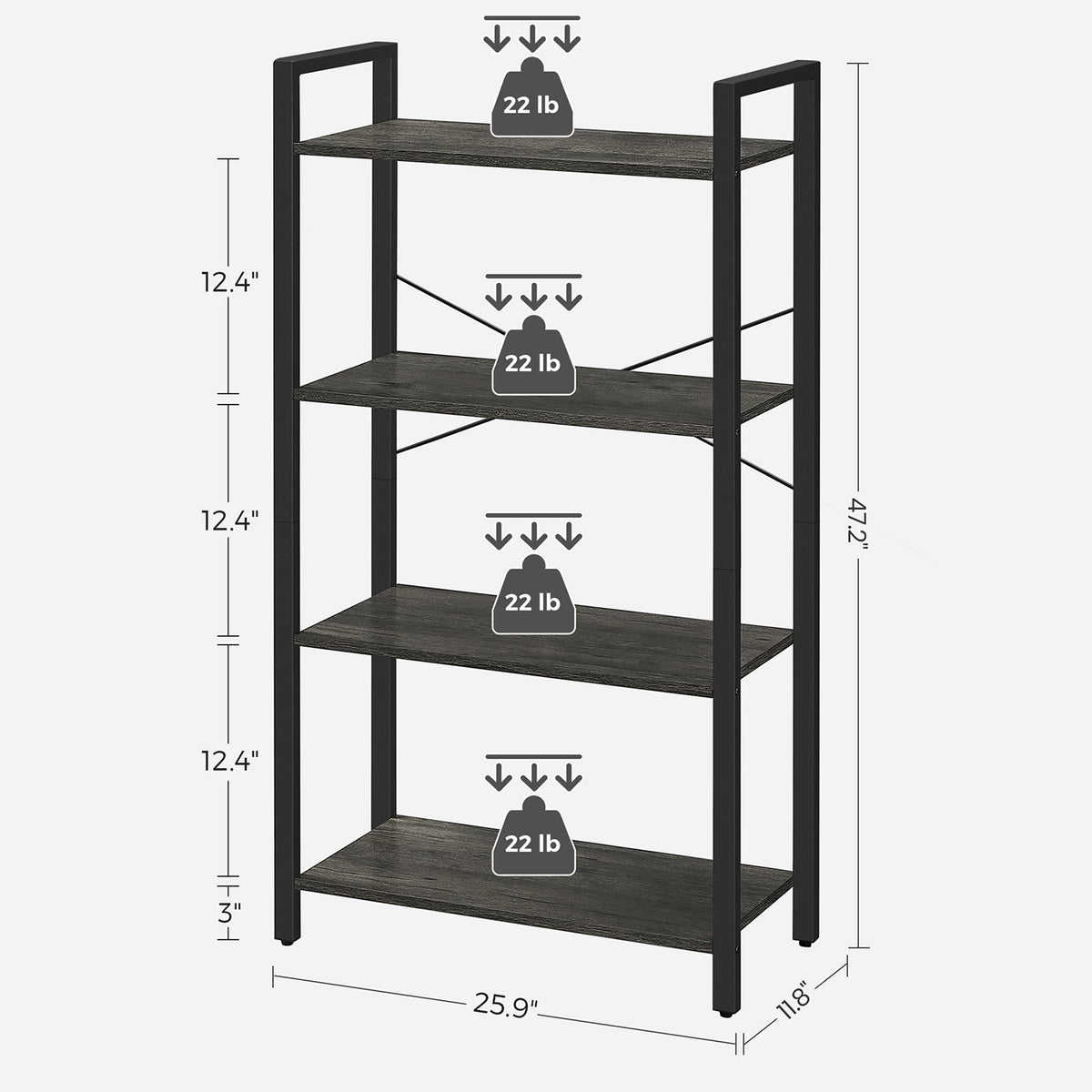 Bookcase - 4-Tier - Steel Frame