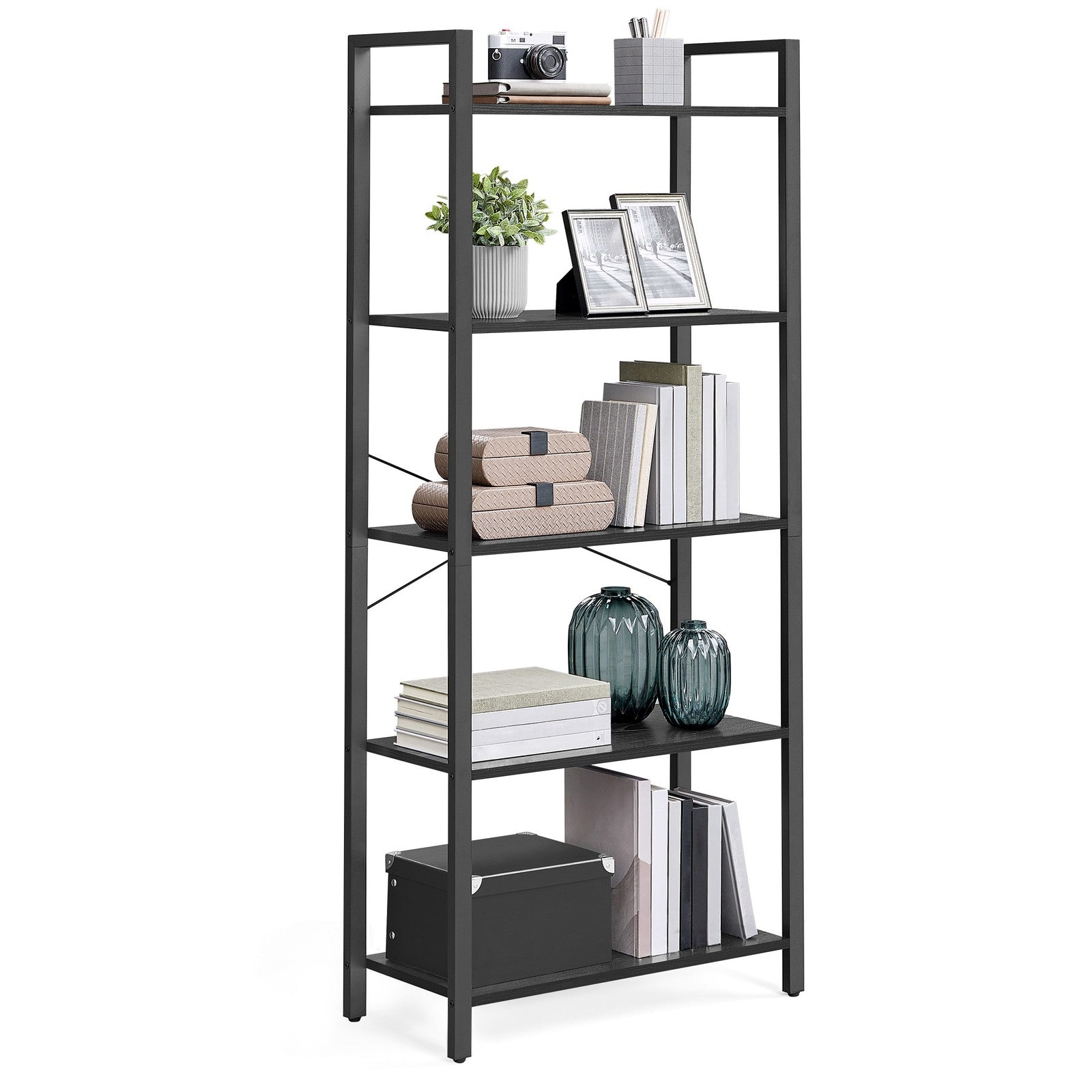 5-Tier Bookshelf with Steel Frame