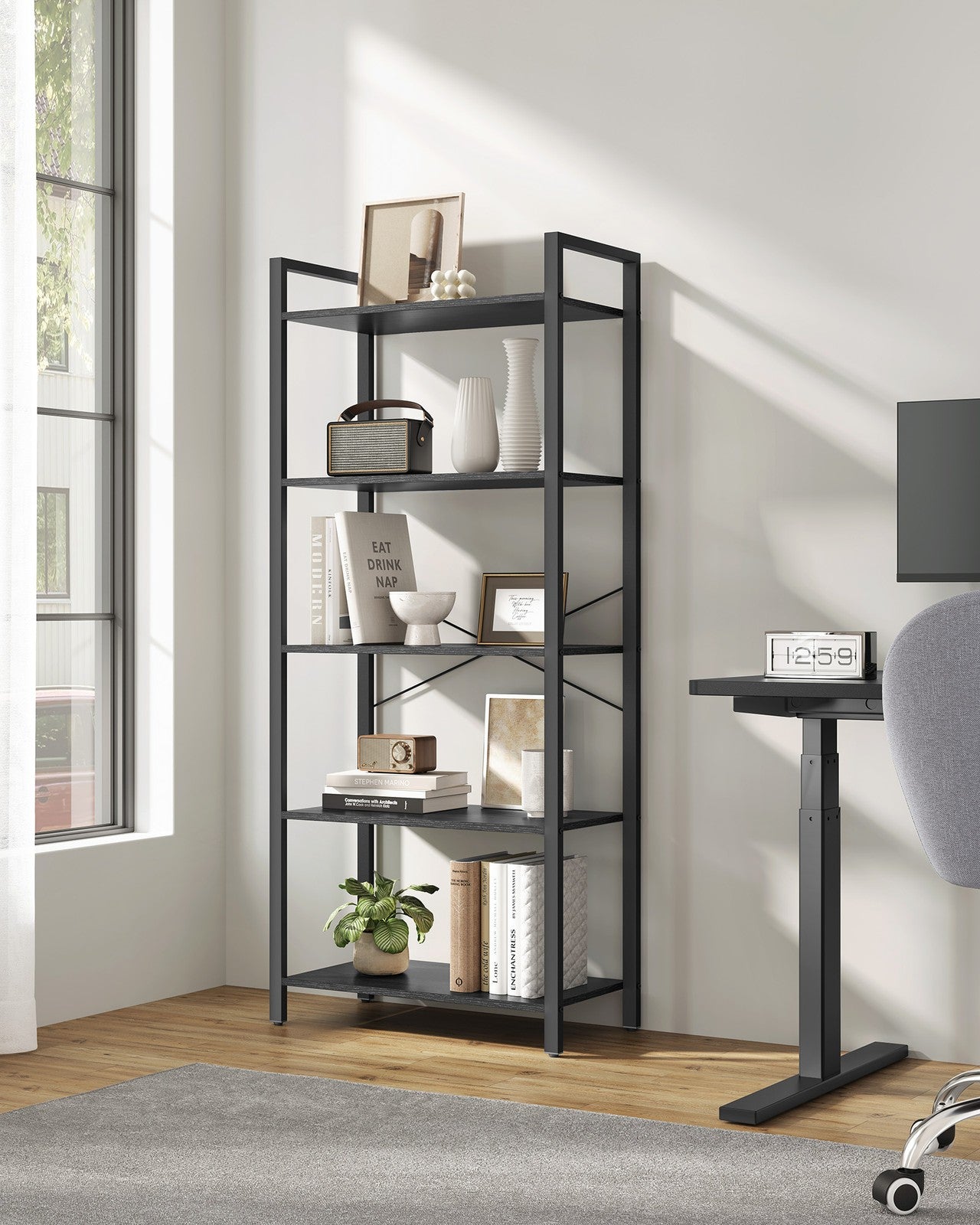 5-Tier Bookshelf with Steel Frame