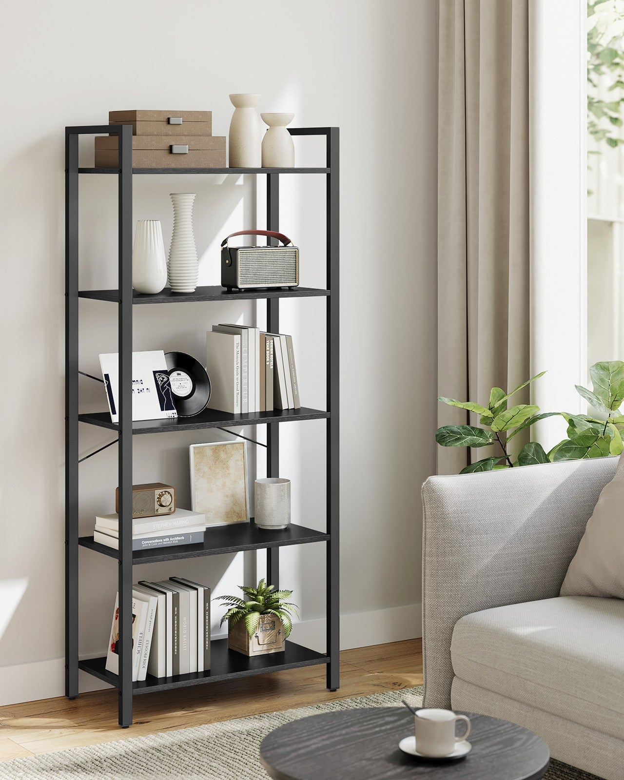 5-Tier Bookshelf with Steel Frame
