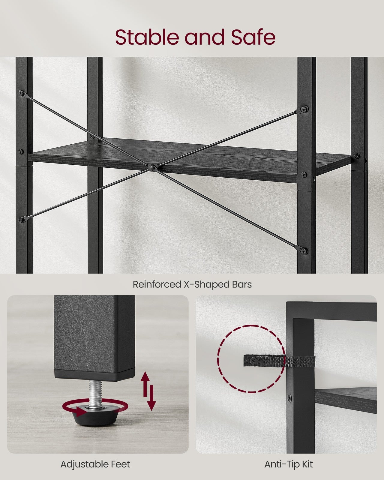 5-Tier Bookshelf with Steel Frame