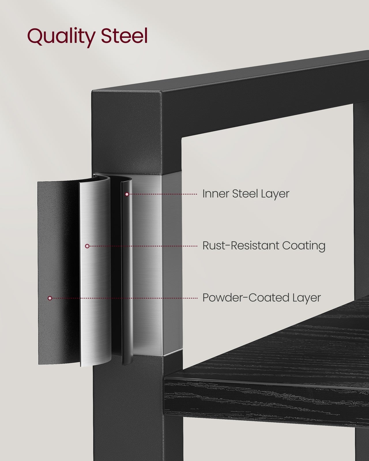 5-Tier Bookshelf with Steel Frame