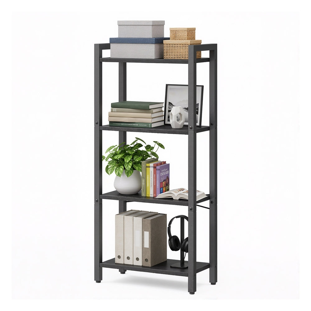 4-Tier Bookshelf - 9.4 x 15.7 x 42 Inches - Brown and Black - Ebony Black, Black - 9.4"D x 15.7"W x 42.1"H