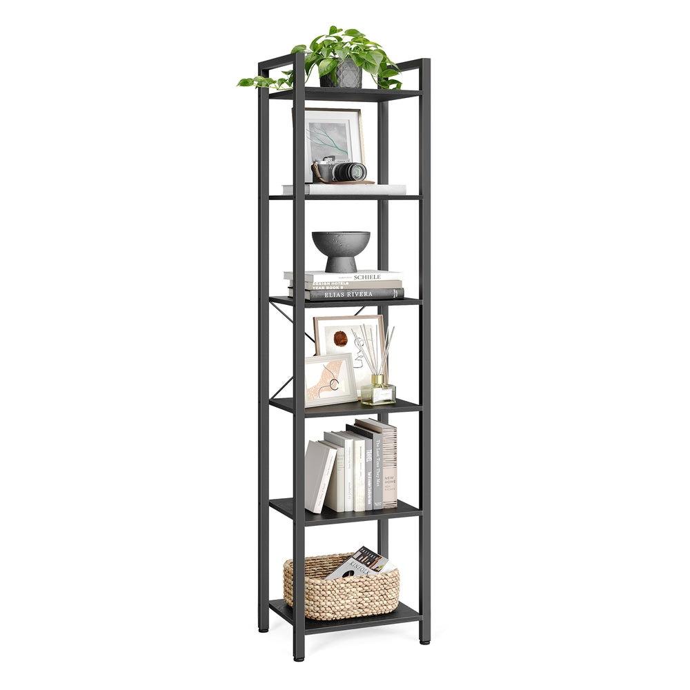 4-Tier Bookshelf - 9.4 x 15.7 x 42 Inches - Brown and Black - Ebony Black, Black - 11.8"D x 15.7"W x 73.8"H