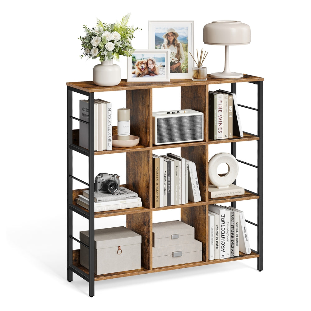 Bookshelf with 6 Storage Cubes - Rustic Brown, Black - 11.8”D x 39.4”W x 40.6”H