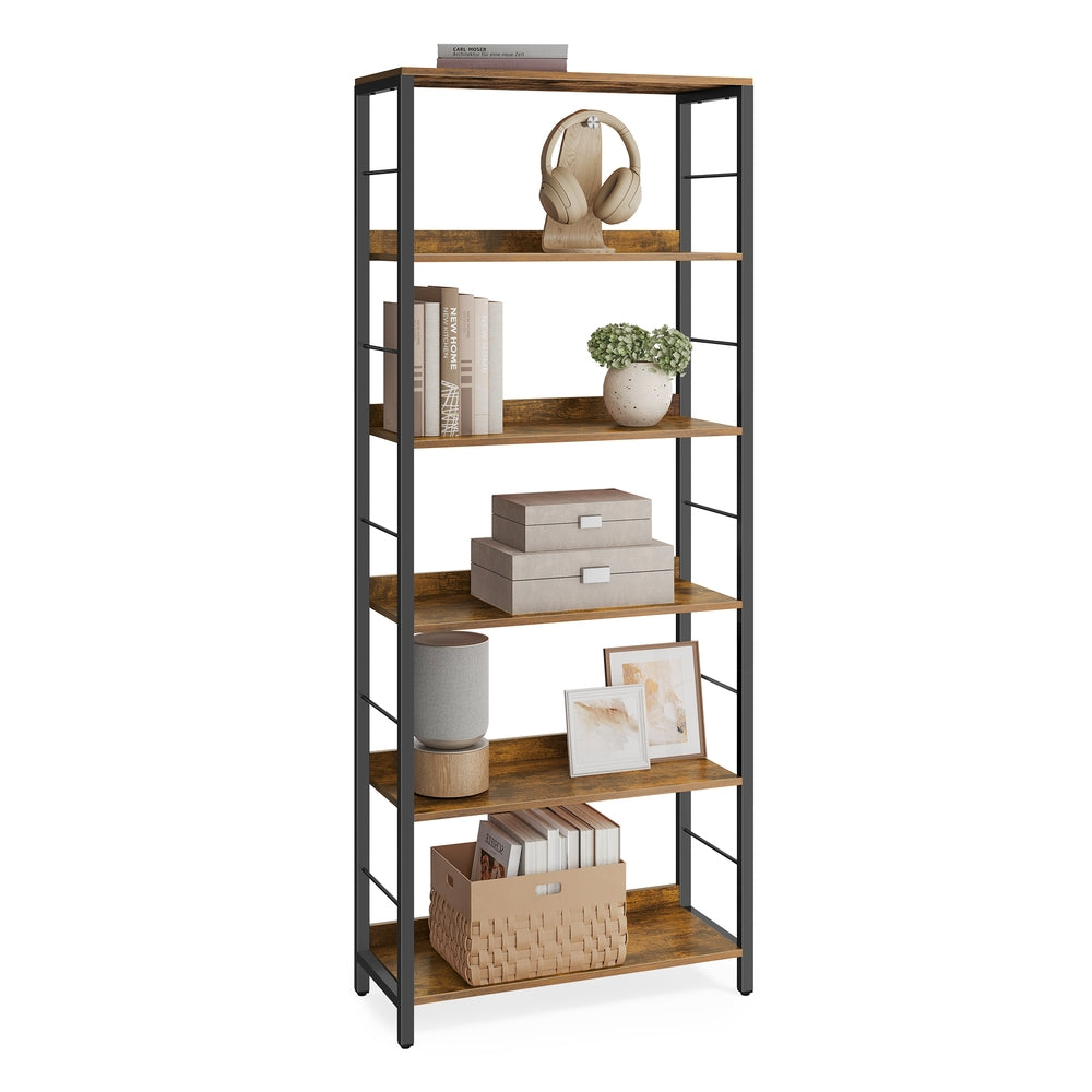 6-Tier Industrial Bookshelf - Rustic Brown, Black - 11.8’’D x 23.6’’W x 70.1’’H