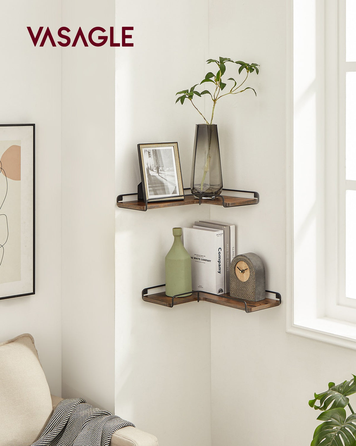 Corner Wall Shelf - Floating - Cable Space - Set of 2