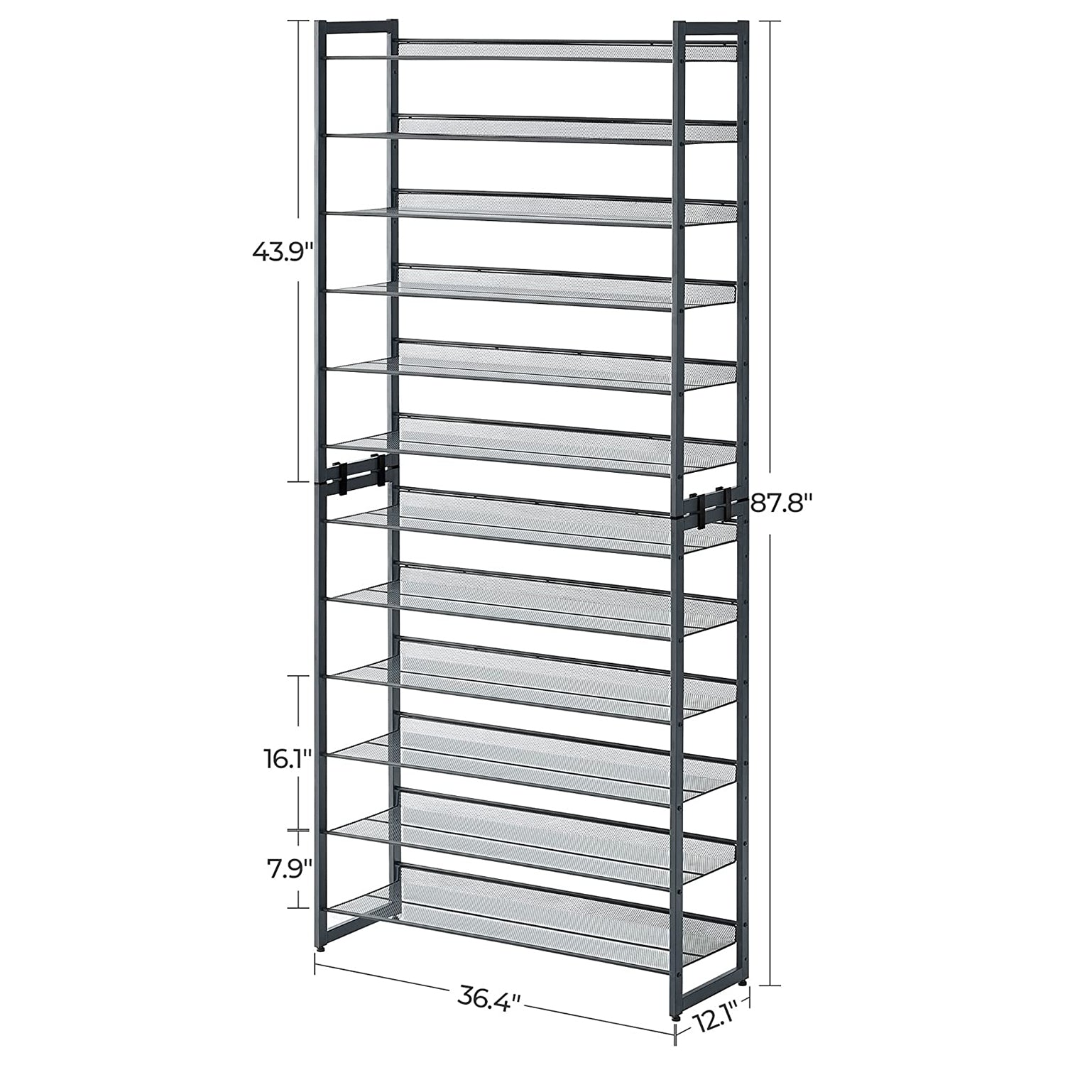 12-Tier Metal Shoe Storage Organizer - Grey