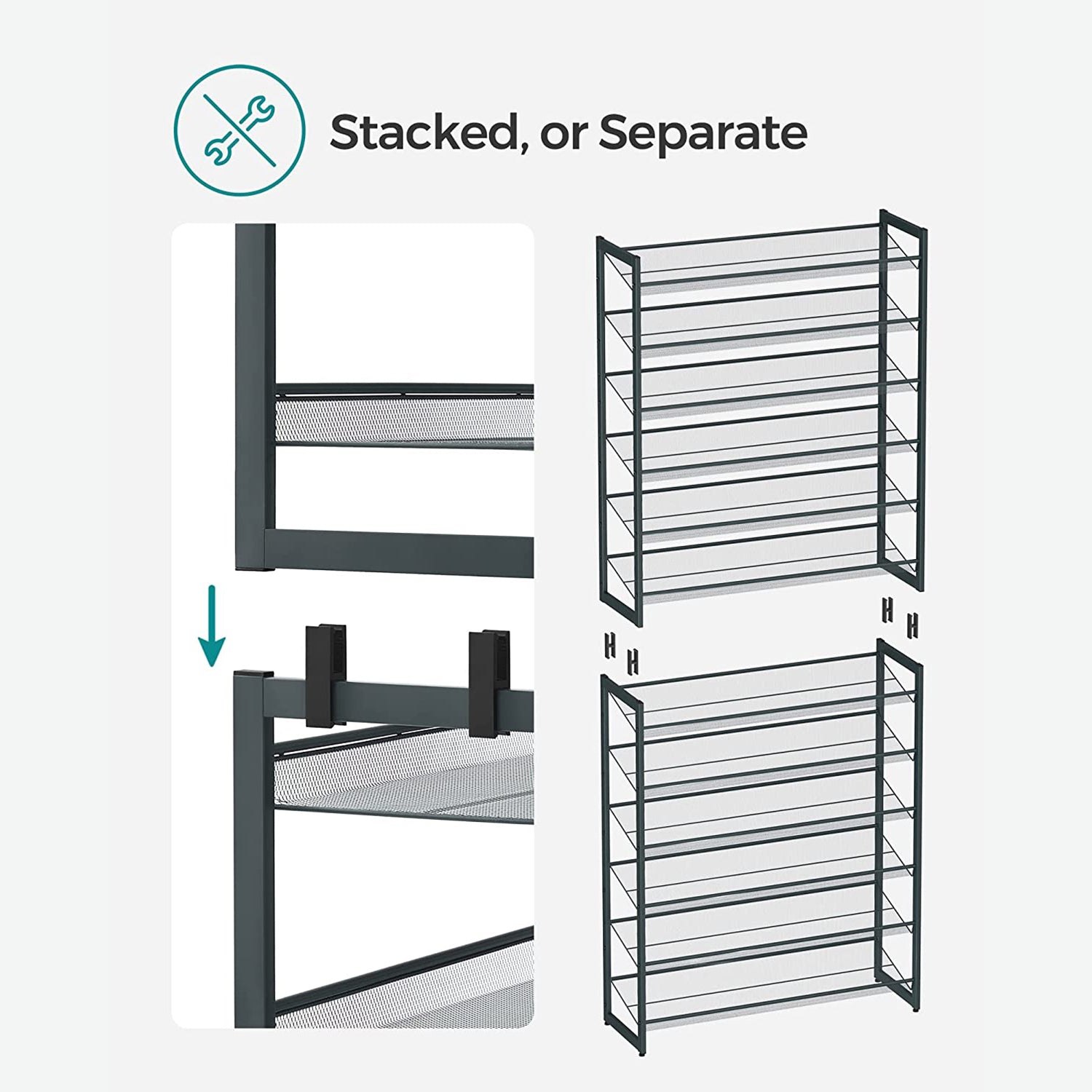 12-Tier Metal Shoe Storage Organizer - Grey