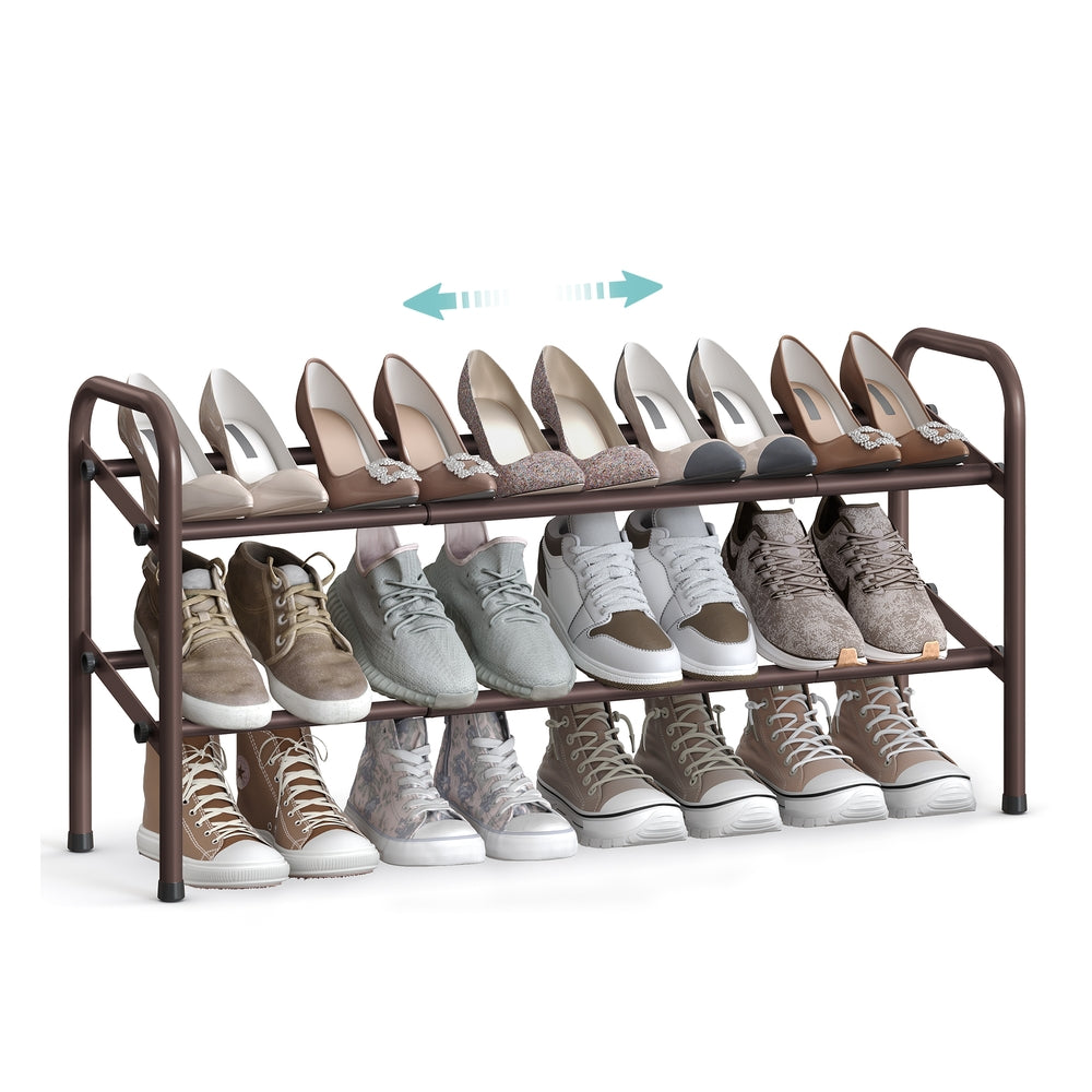 2 Tier Expandable Shoe Rack - Holds Up to 15 Pairs of Shoes - Bronze - 9"D x 22.8"W x 16.5"H