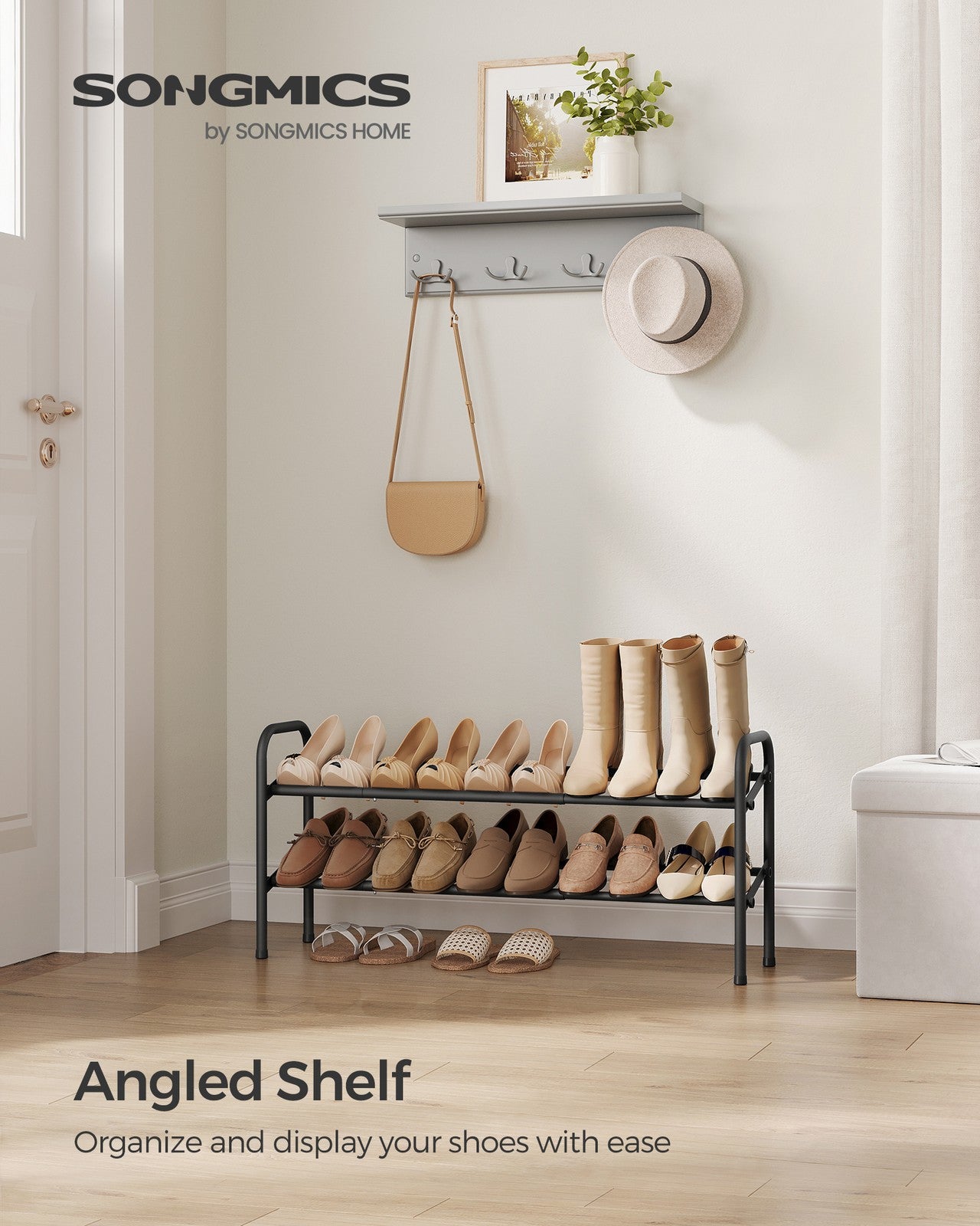 2 Tier Expandable Shoe Rack - Holds Up to 15 Pairs of Shoes - Ink Black