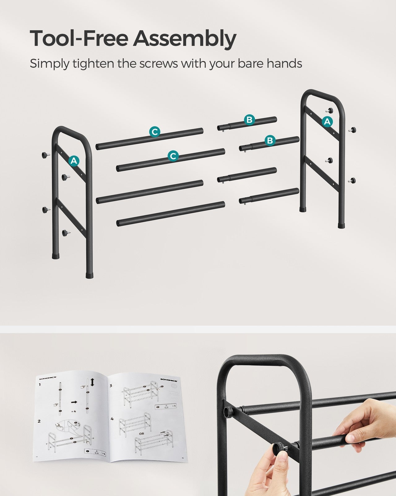 2 Tier Expandable Shoe Rack - Holds Up to 15 Pairs of Shoes - Ink Black