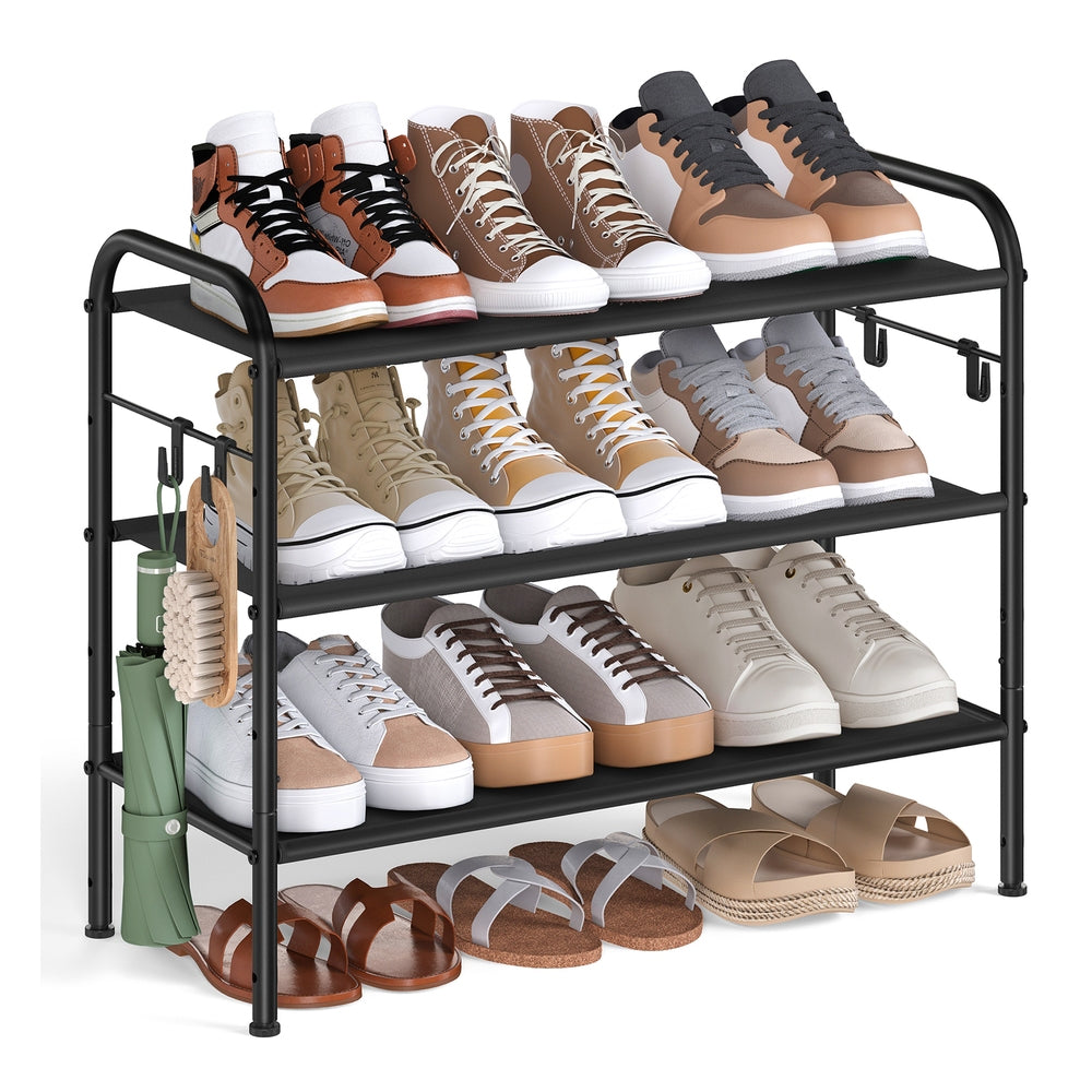 2 Tier Shoe Organizer Holds Up to 12 Pairs of Shoes - Ink Black - 11"D x 26.7"W x 20.8"H