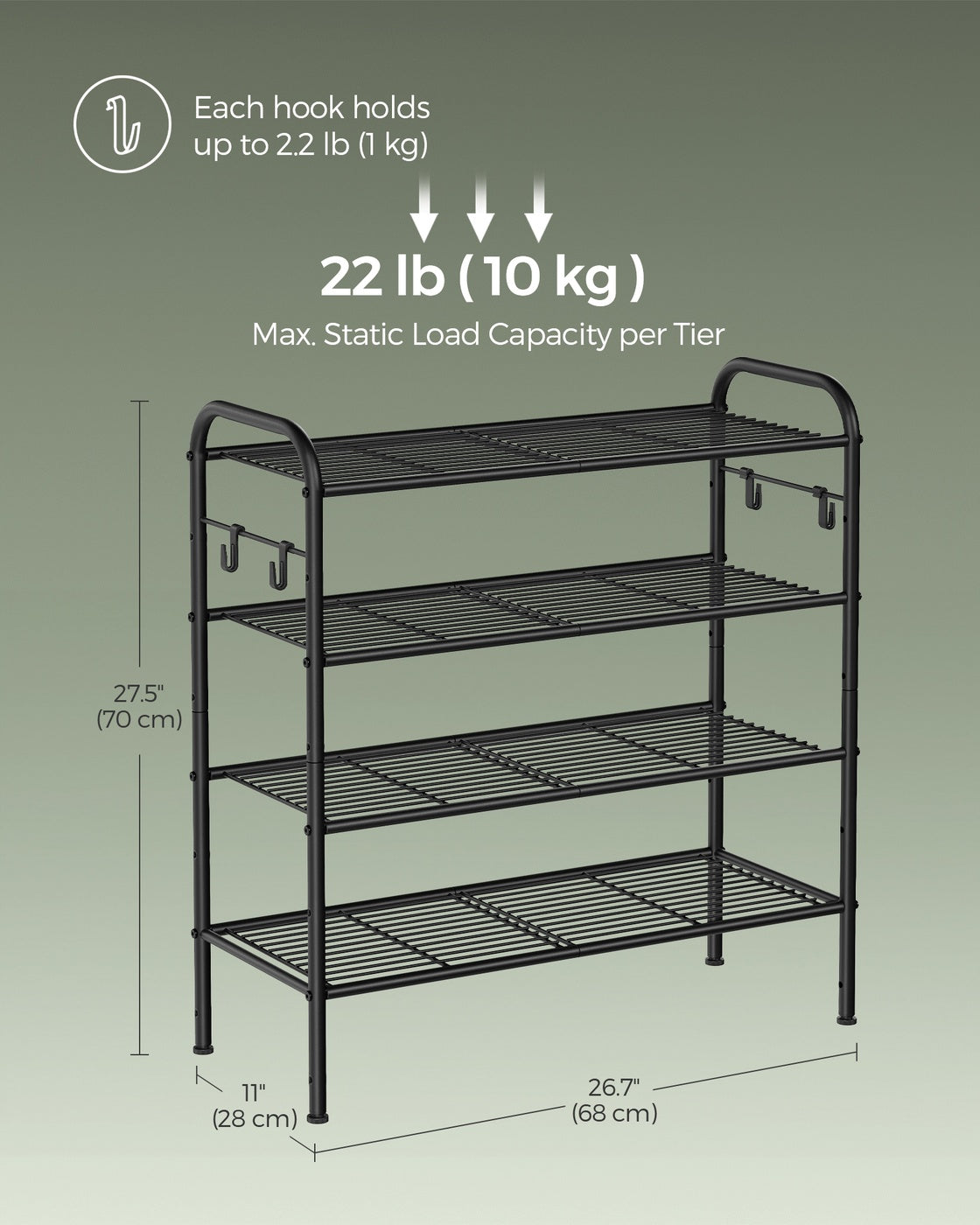 Shoe Rack 4-Tier Shoe Organizer Holds 15 Pairs of Shoes Ink Black - Ink Black