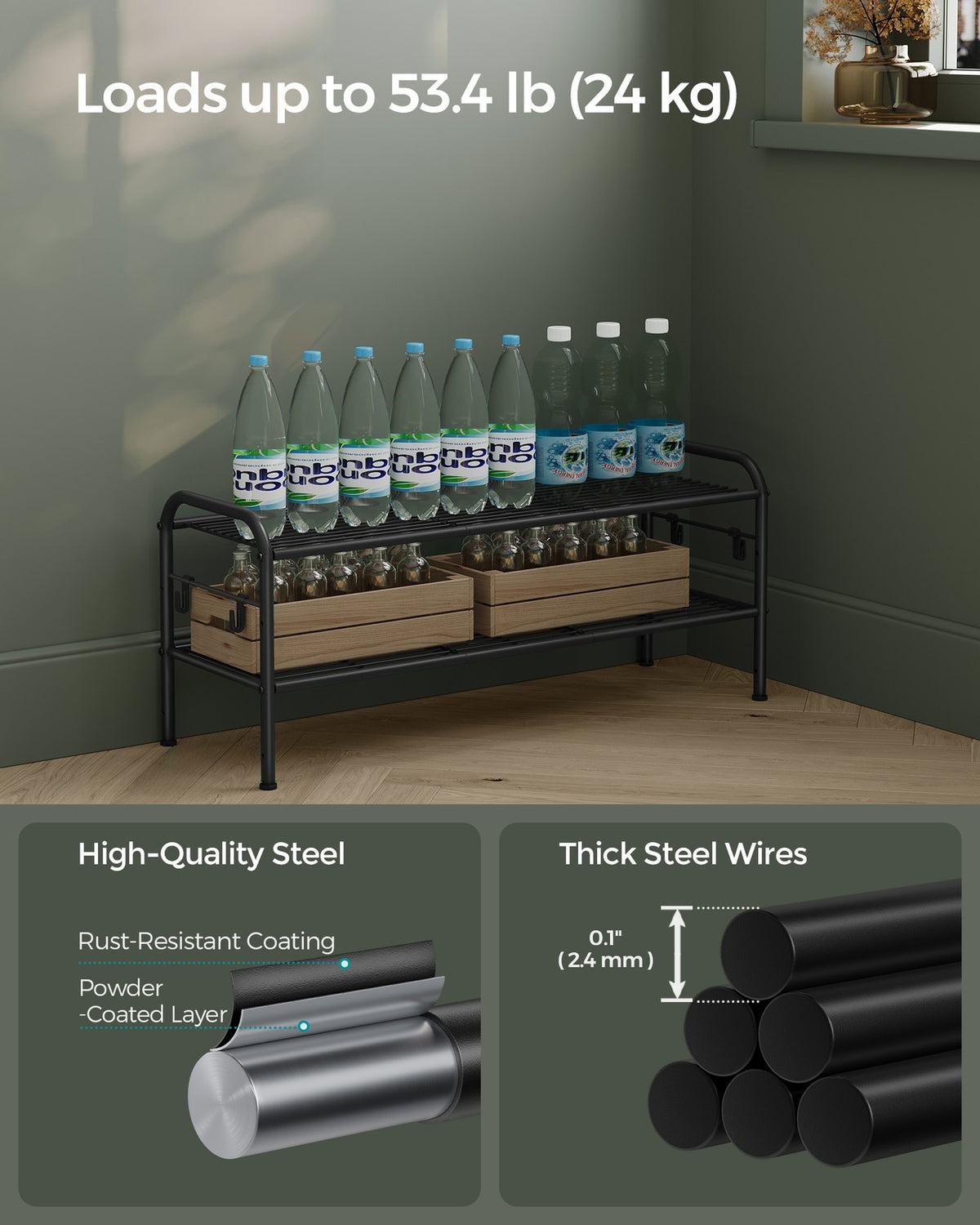 Shoe Rack - 4-Tier - Height-Adjustable - Holds 15 Pairs