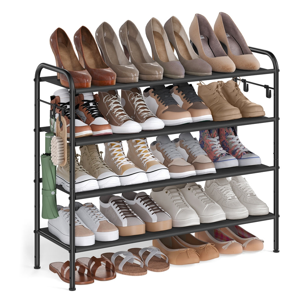 2 Tier Shoe Organizer Holds Up to 12 Pairs of Shoes - Ink Black - 11"D x 33.5"W x 27.5"H