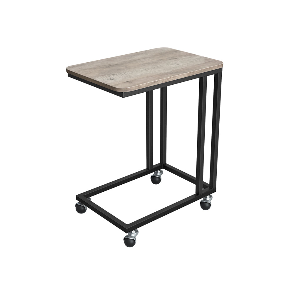 C-Shaped Side Table - Rolling Casters - For Sofa Or Bed - Greige + Black