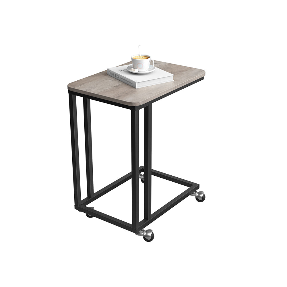 C-Shaped Side Table - Rolling Casters - For Sofa Or Bed