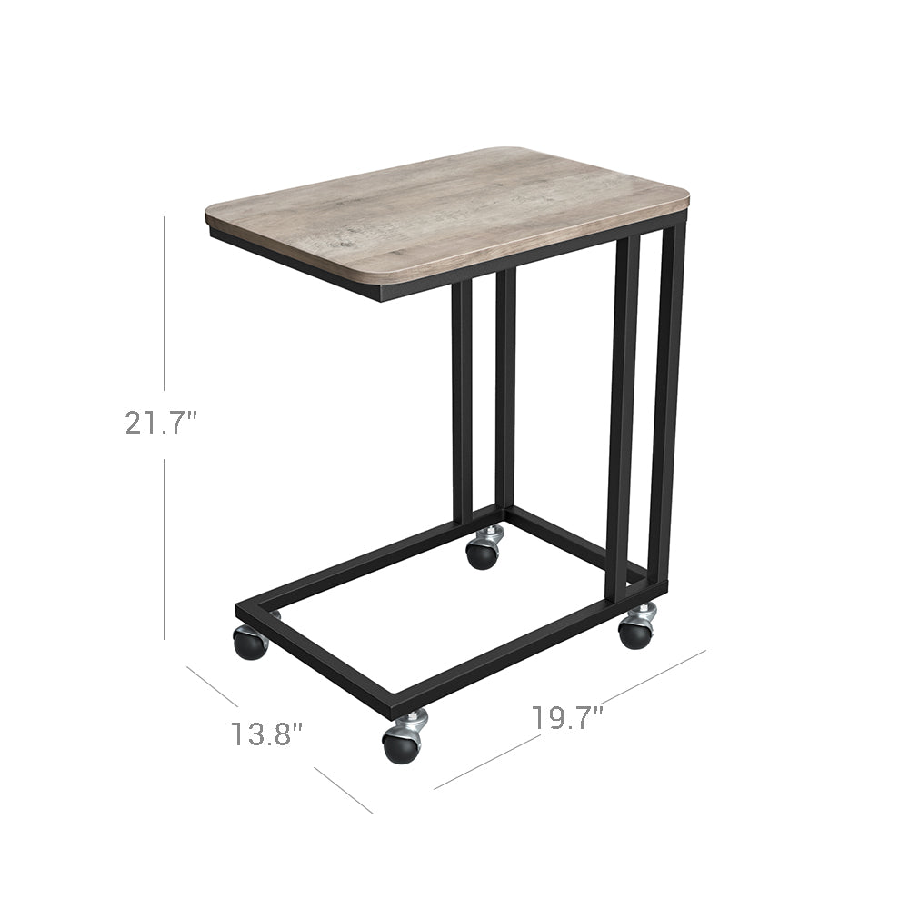 C-Shaped Side Table - Rolling Casters - For Sofa Or Bed