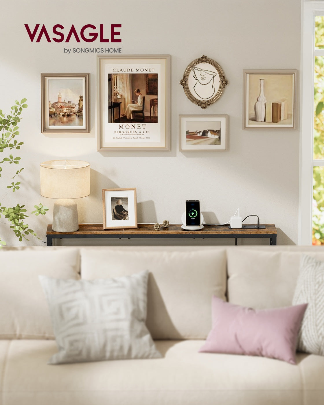 Slim Console Table with Power Outlet and Hook