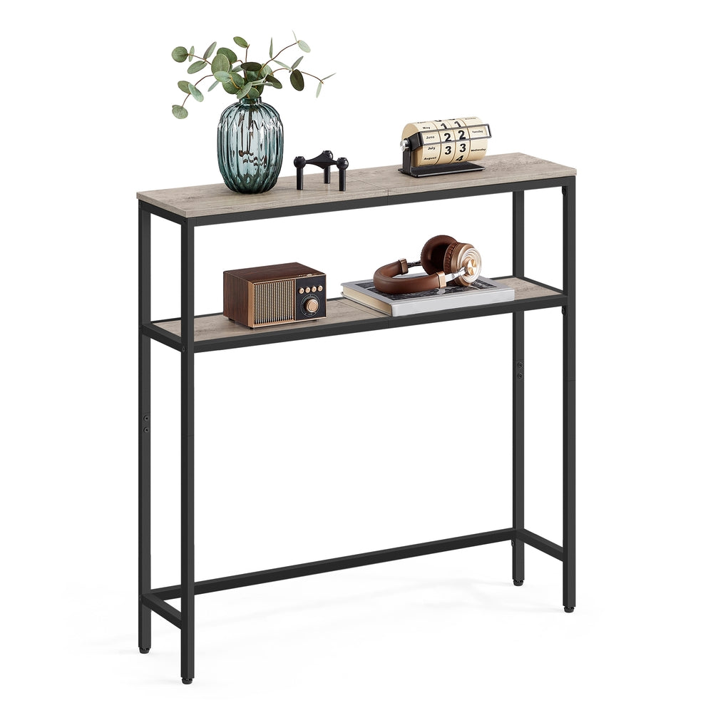 2-Tier Console Table with 2 Shelves - Heather Greige, Ink Black - 7.9"D x 31.5"W x 31.5"H