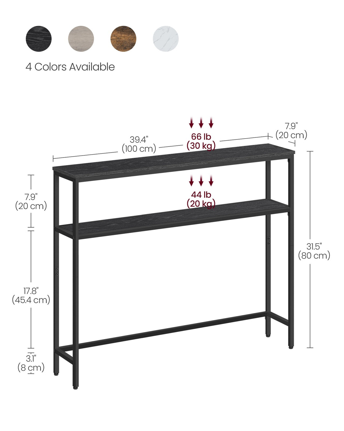 Console Table - 2-Tier - Narrow Entryway - 2 Shelves