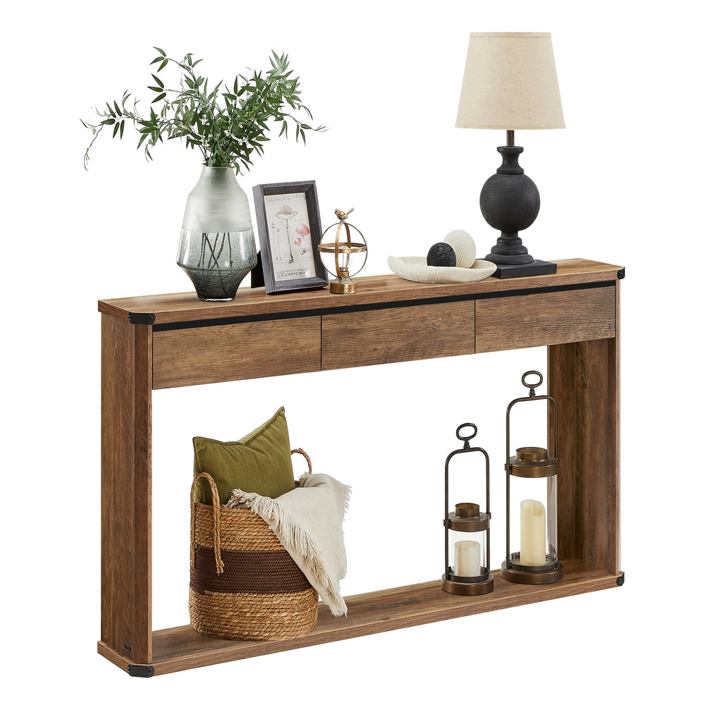 47.2 Inches Console Table with 3 Drawers - Honey Brown - 9.4"D x 47.2"W x 29.9"H