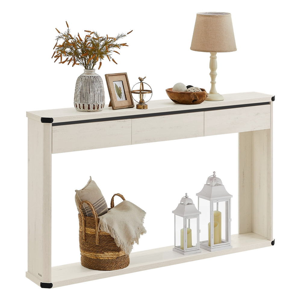 47.2 Inches Console Table with 3 Drawers - Rustic White - 9.4"D x 47.2"W x 29.9"H