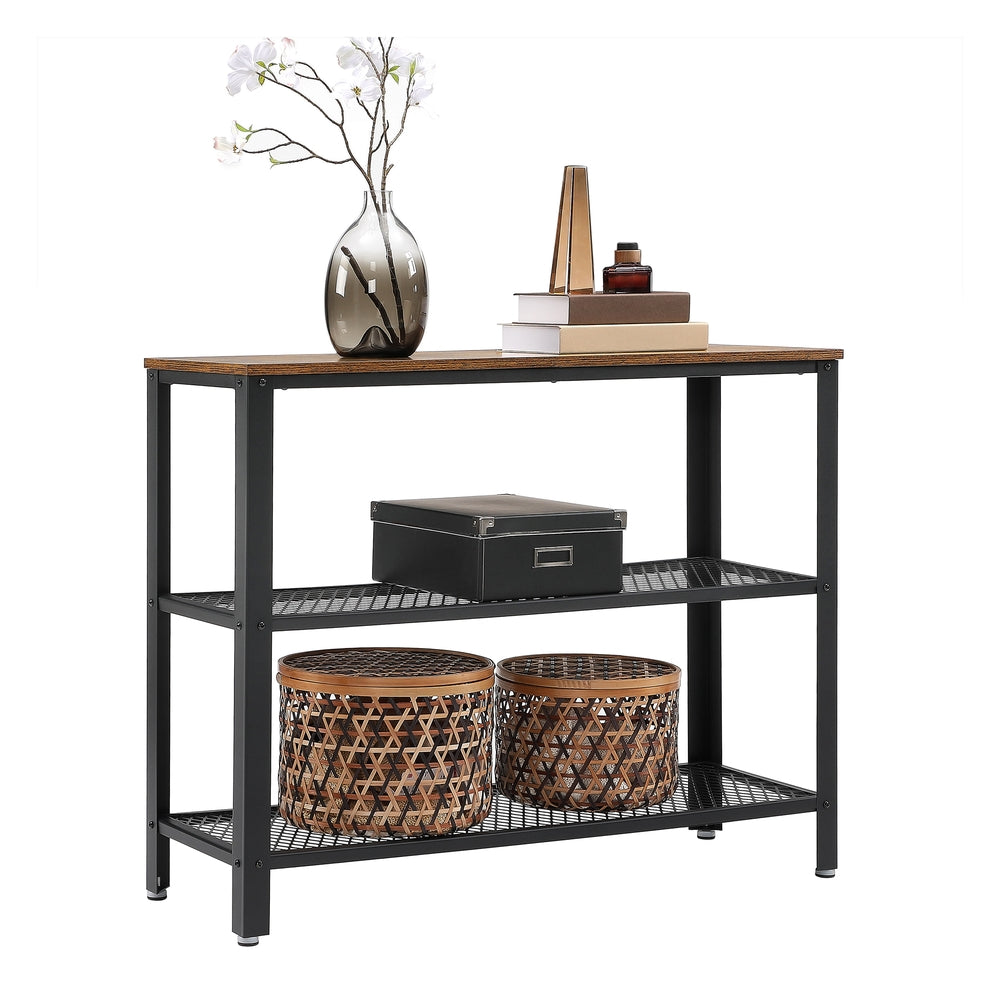 3 Tier Entryway Storage Shelf - Rustic Brown, Black