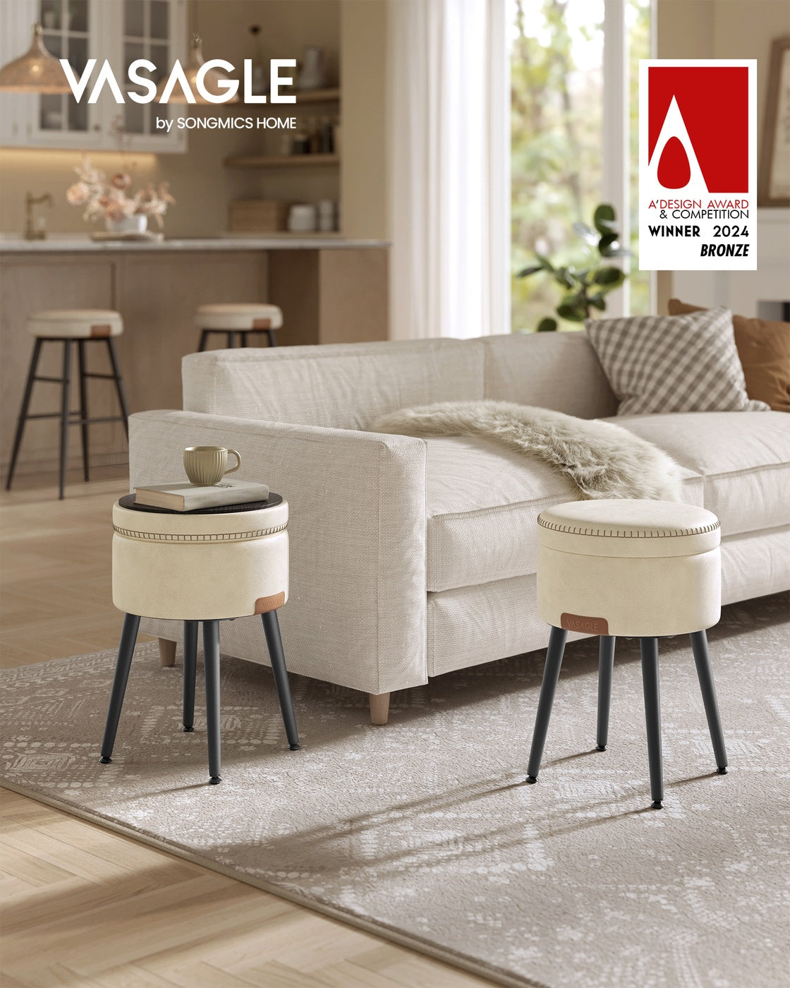 EKHO Collection - Storage Ottoman - Cream White