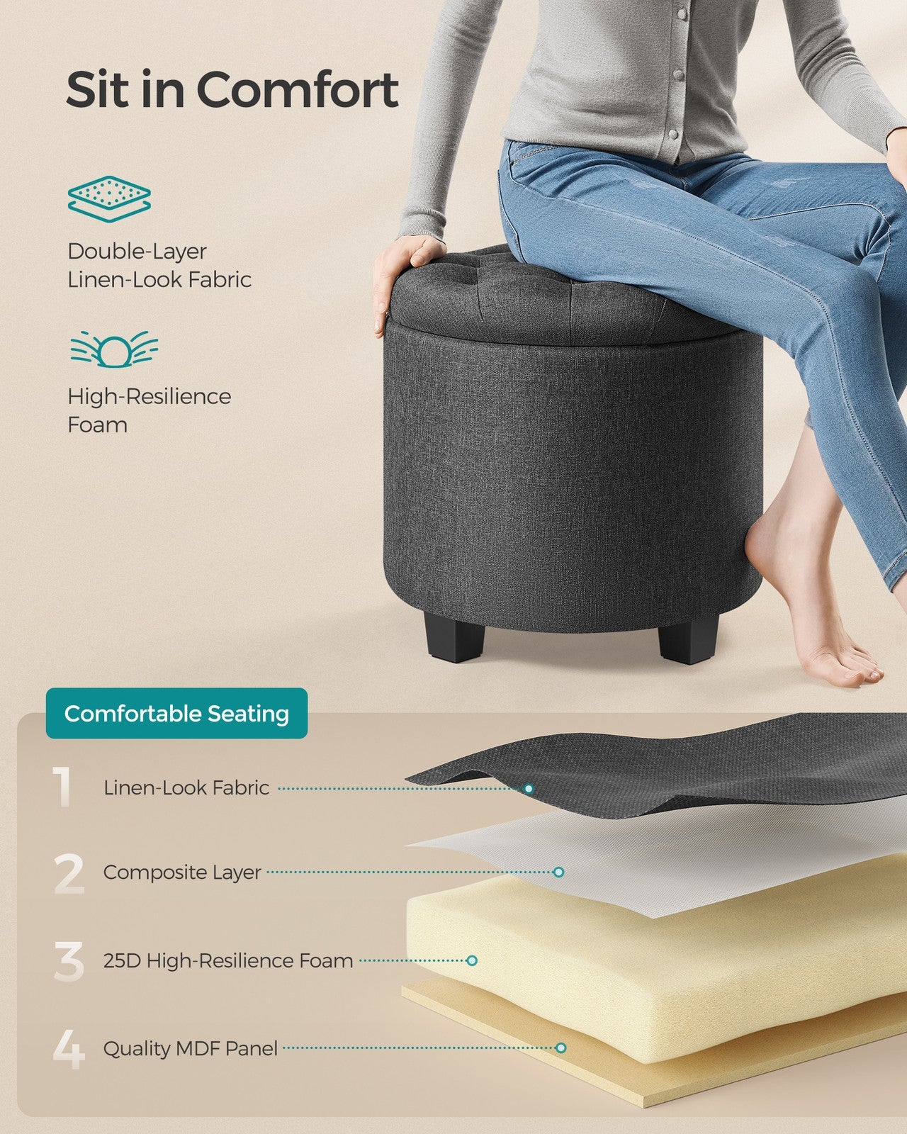 Round Ottoman with Legs