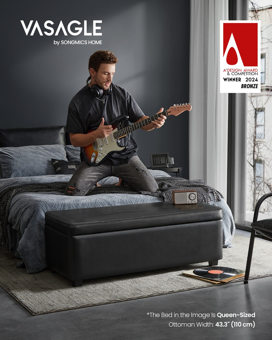 EKHO Collection - Storage Ottoman Bench - Ink Black - Ink Black