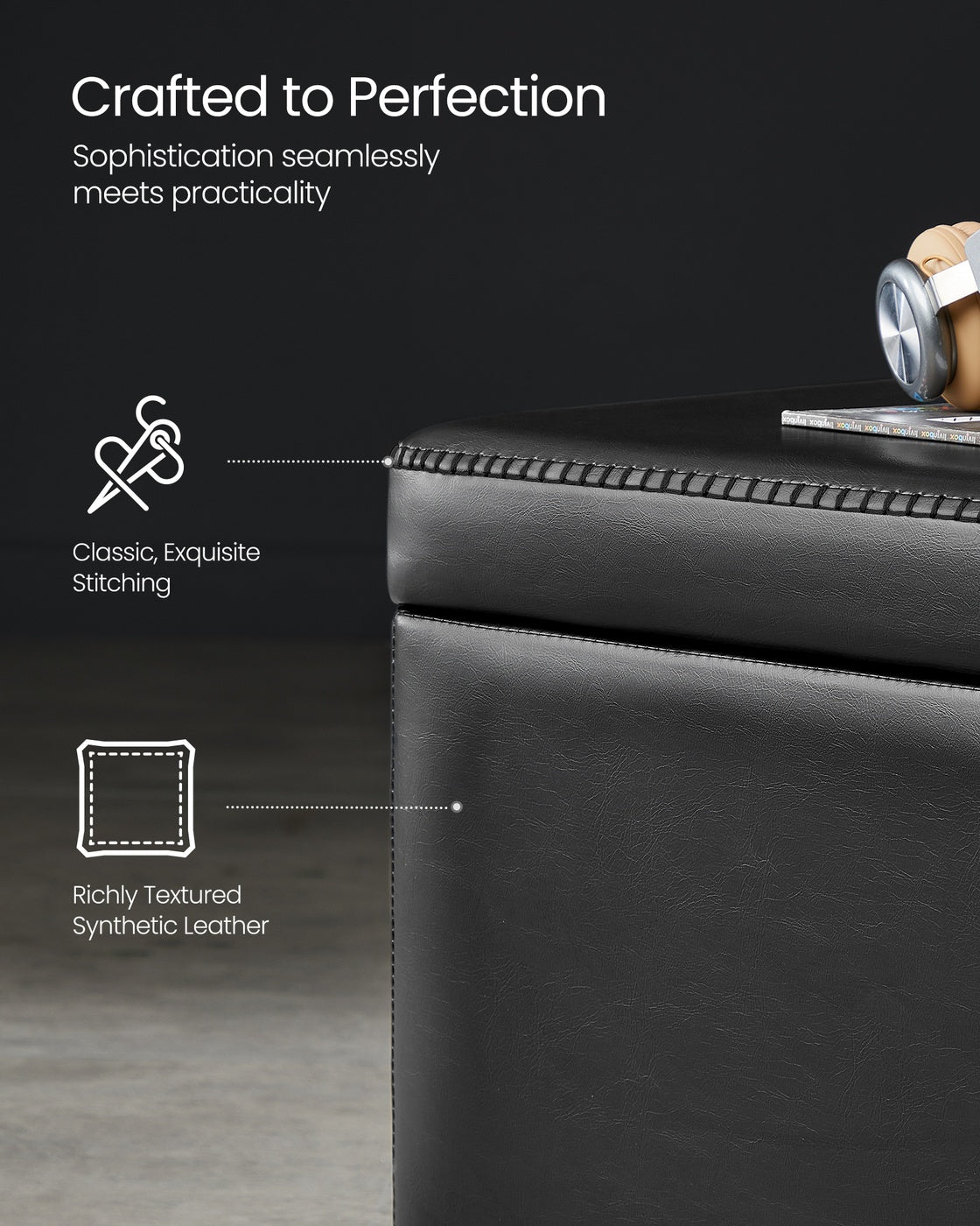 EKHO Collection - Storage Ottoman Bench - Ink Black - Ink Black