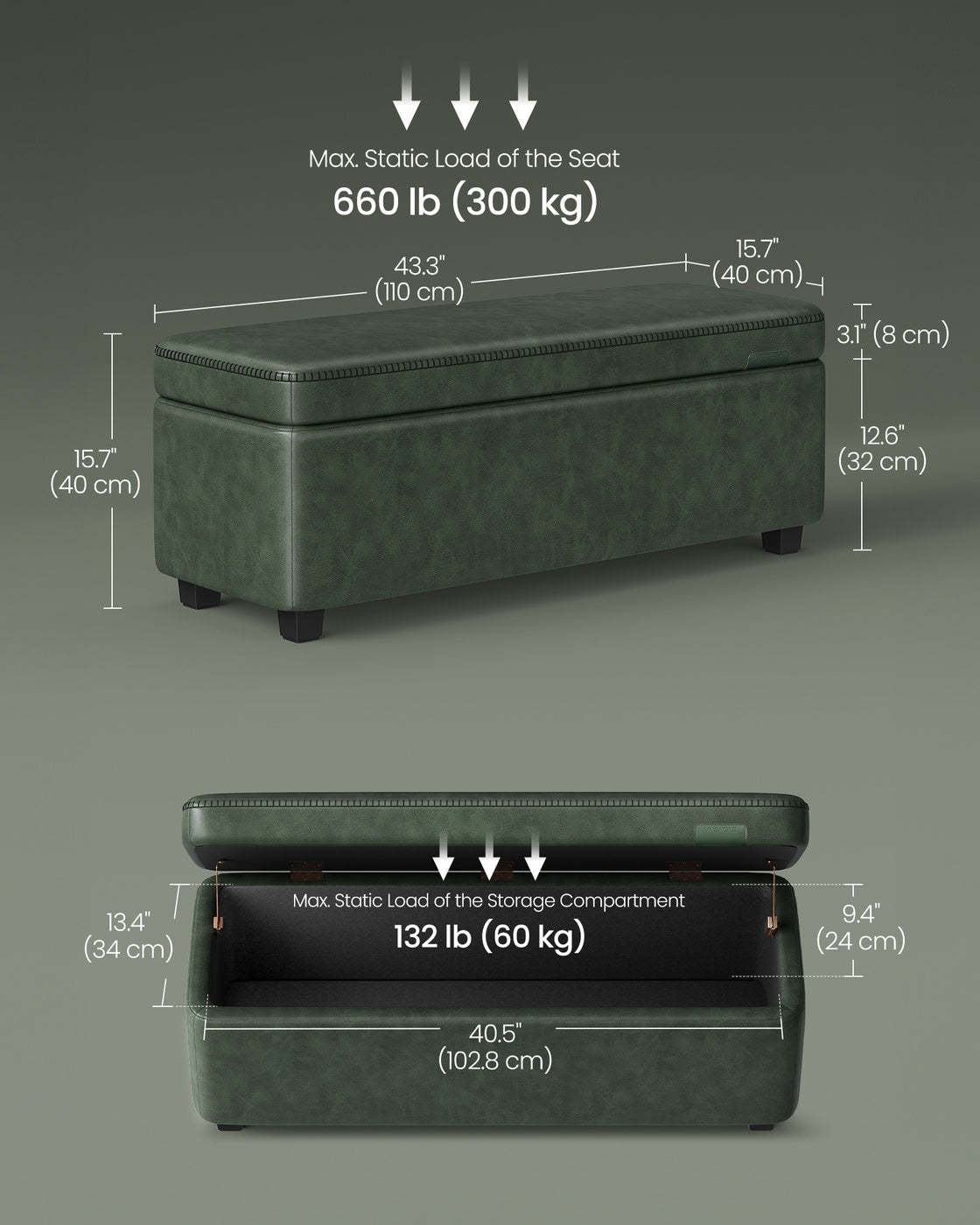 Storage Ottoman Bench - EKHO Collection - 25-Gallon Storage