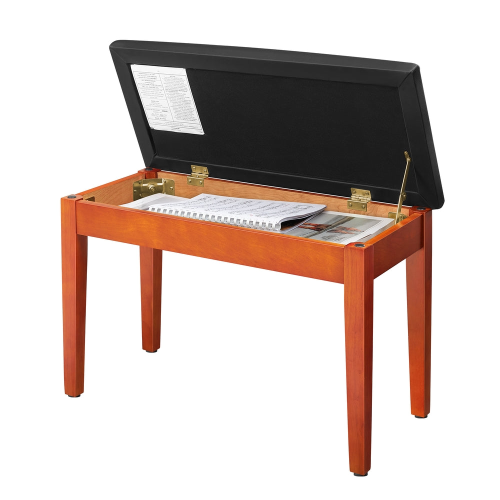 Duet Piano Bench with Padded Cushion and Storage Compartment - Ink Black, Caramel Brown