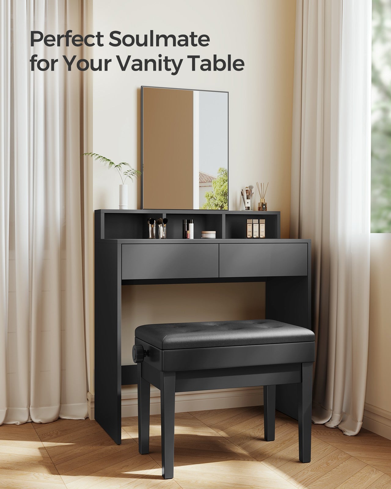 Adjustable Wooden Piano Bench Stool
