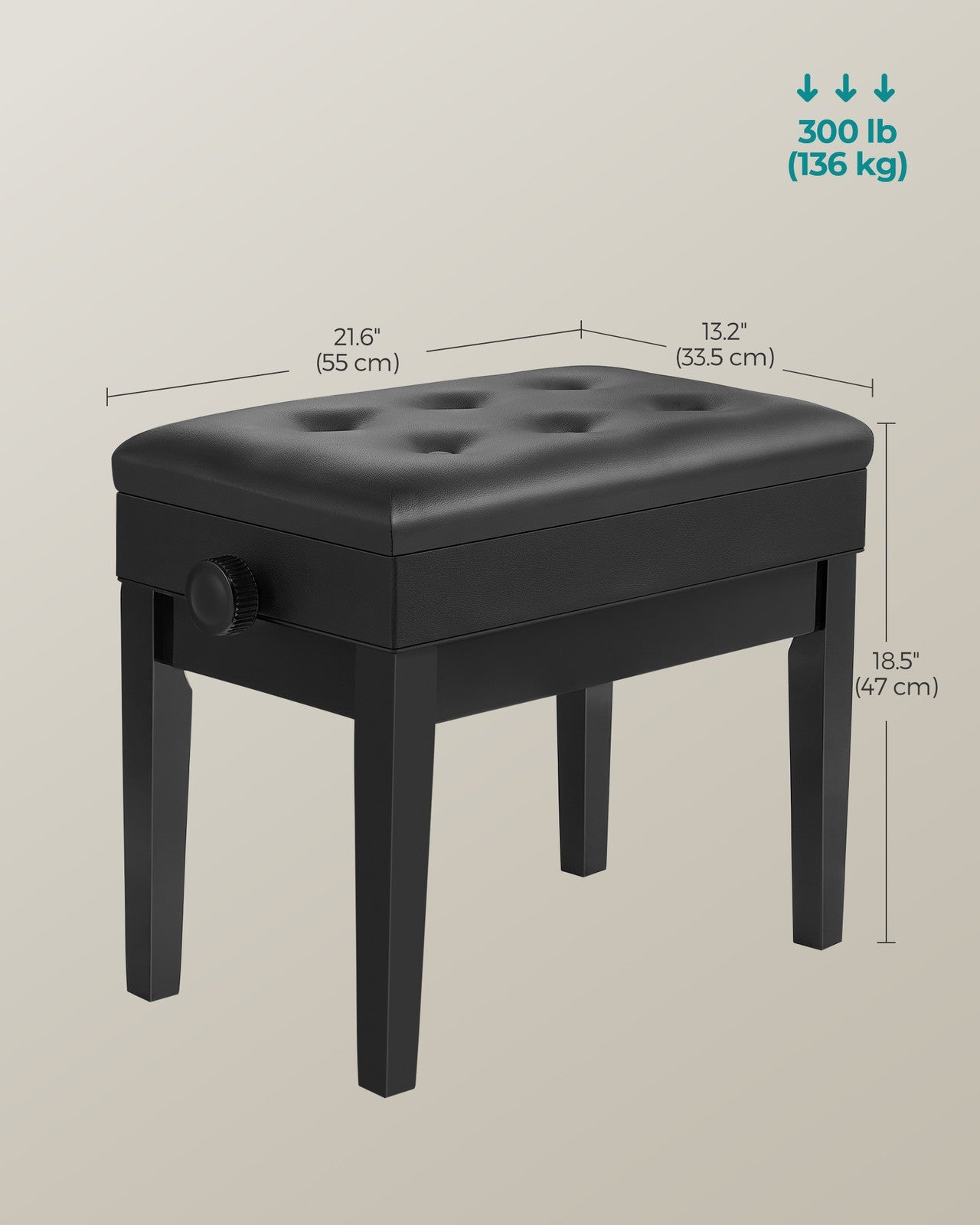 Adjustable Wooden Piano Bench Stool