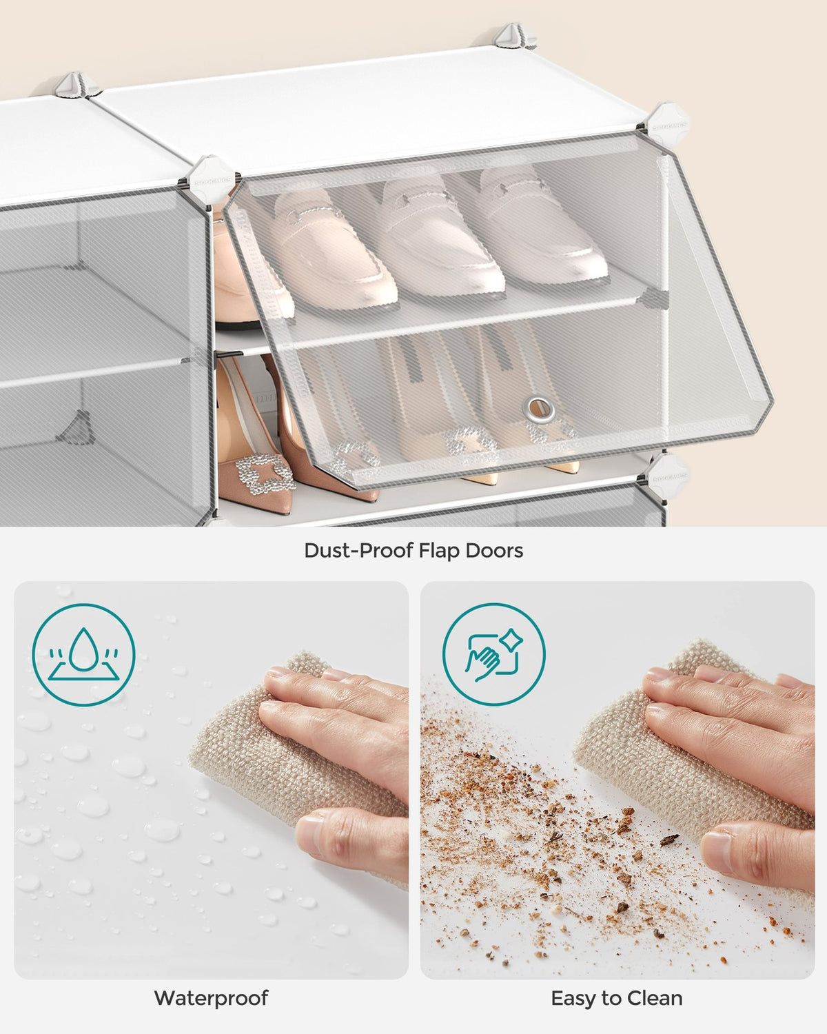 4-Cube Plastic Shoe Rack with Doors - Holds Up to 16 Pair of Shoes - White