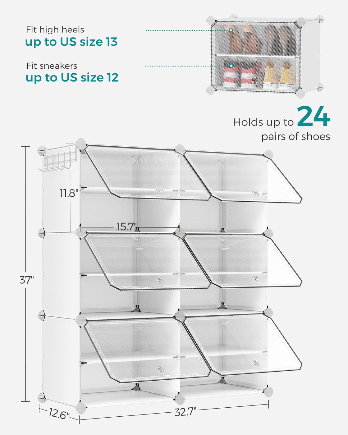 Plastic Shoe Rack - 4-Cube with Doors - Holds 16 Pairs of Shoes