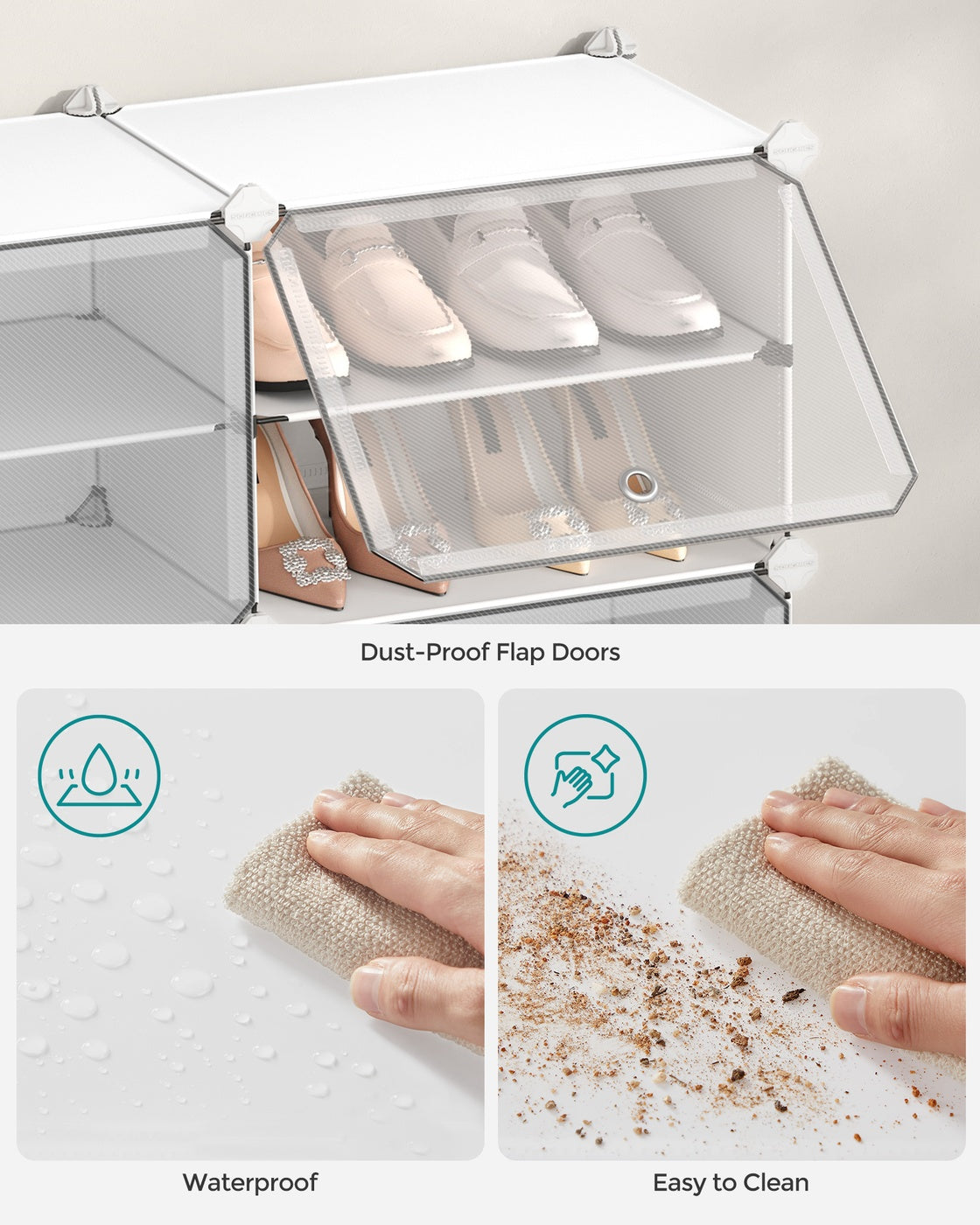 Plastic Shoe Rack - 4-Cube with Doors - Holds 16 Pairs of Shoes