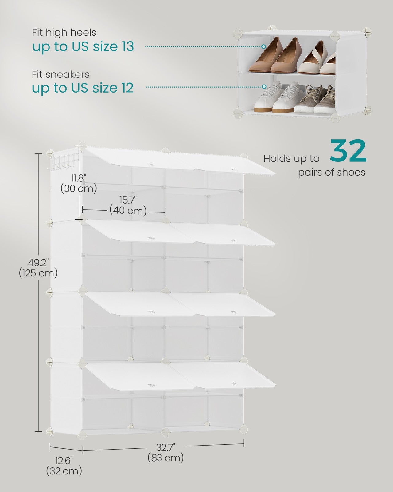 Shoe Rack Organizer - 8-Tier Shoe Storage Cabinet for Closet and Entryway